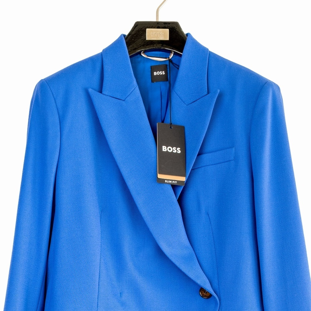 NWT BOSS Jia Wrap Front One-button Wool Women's Blazer Blue $595 - Size 8 - Picture 3 of 13